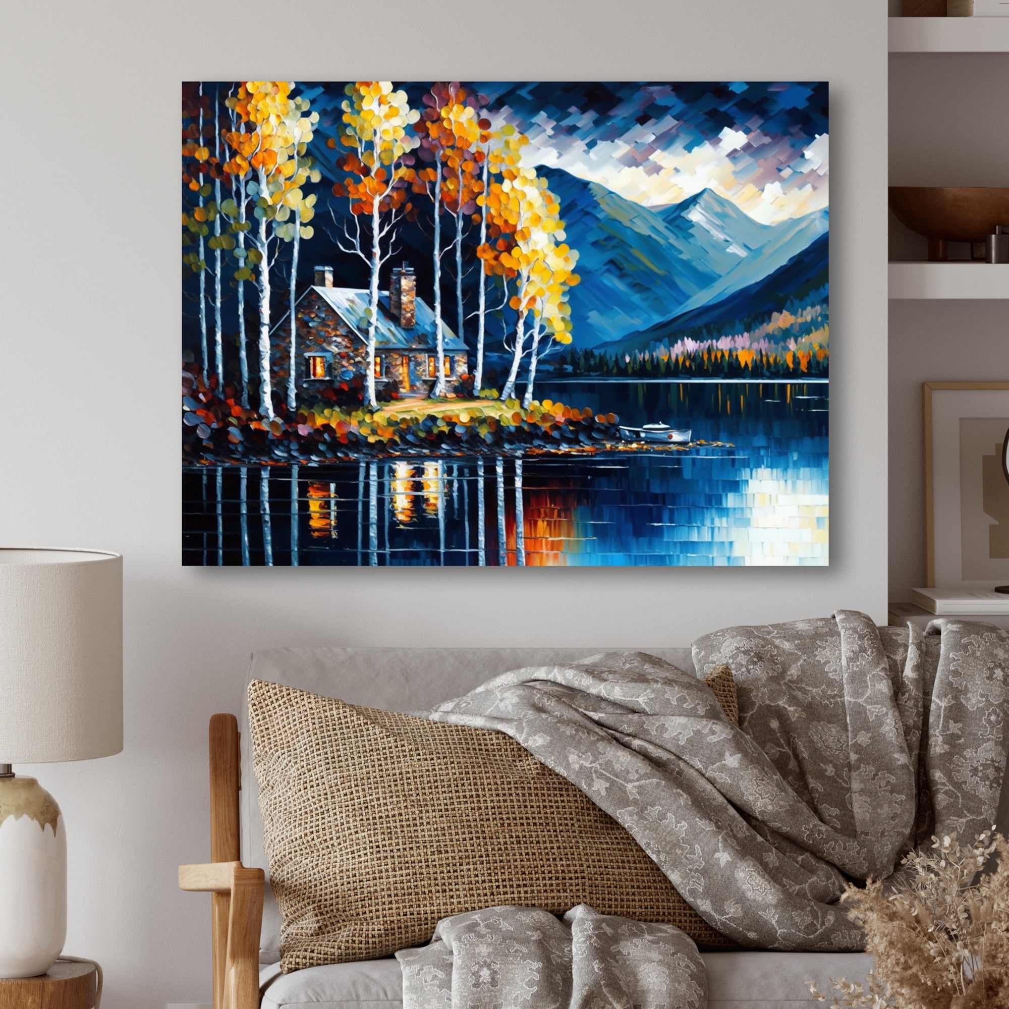 Designart Lake House Scenery In Fall III Canvas Wall Art