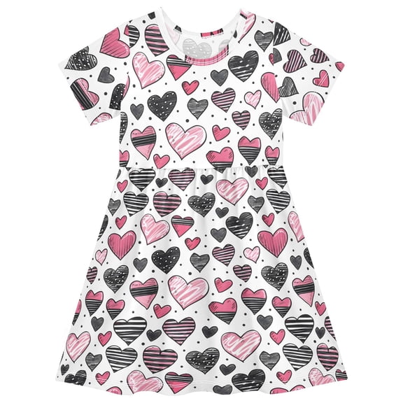 joogoo Hearts Girls' Short Sleeve Dress Kids Dresses 5-6T