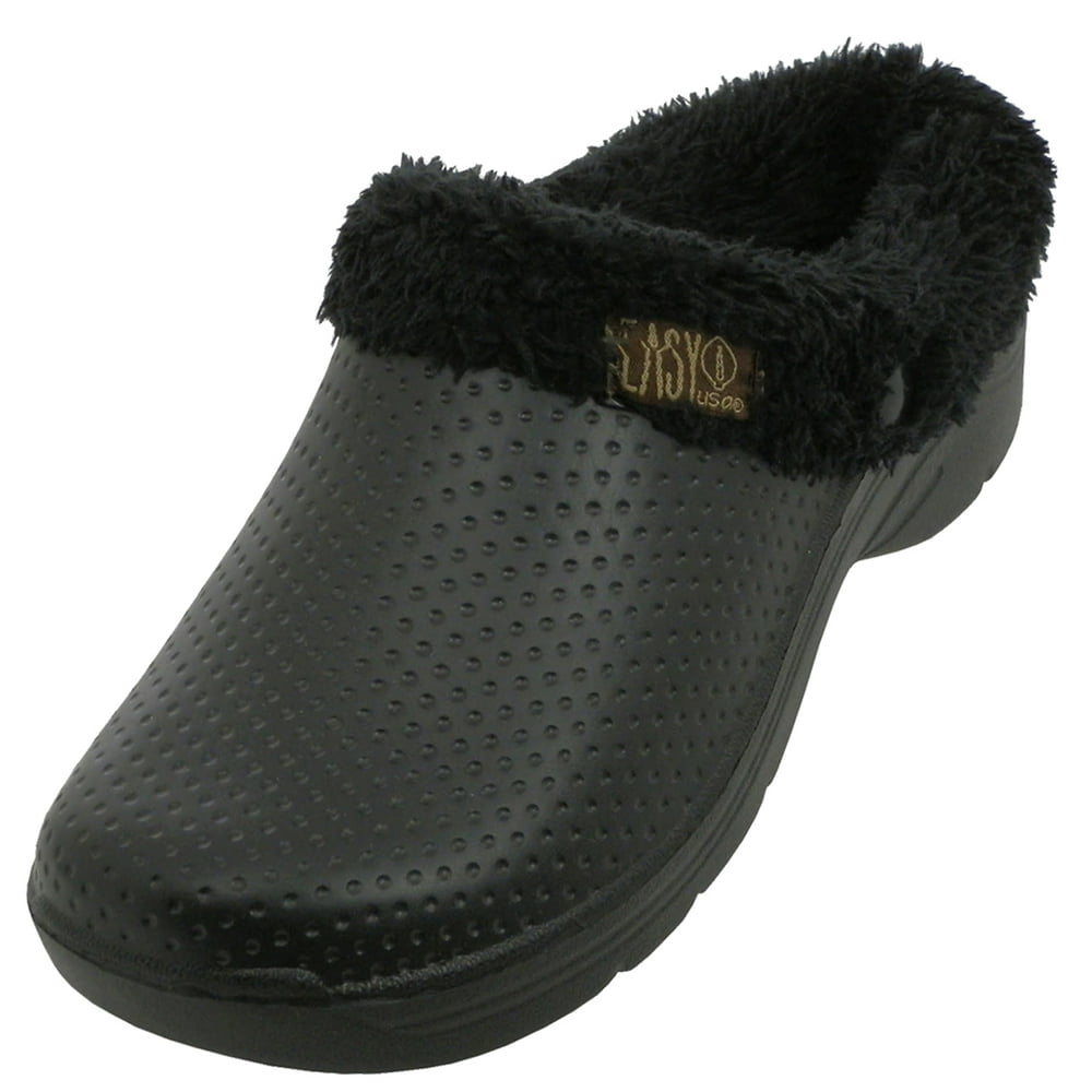SNJ New Women's Faux Fur Lined Clog House Slipper Garden Indoor