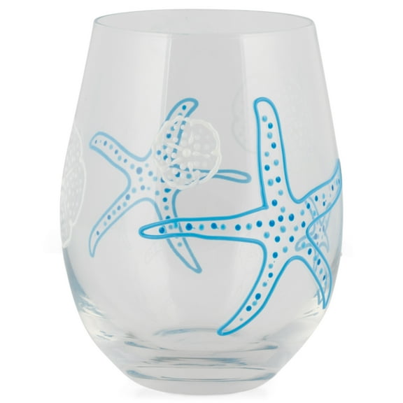 Cobalt Blue Starfish 8 ounce Glass Everyday Stemless Wine Glass
