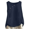 thumbnail image 2 of ALLLIST Tops for Women Trendy Blue Button Cotton and Linen Sleeveless Solid Crew Neck Tank Tops Tank XXL, 2 of 6