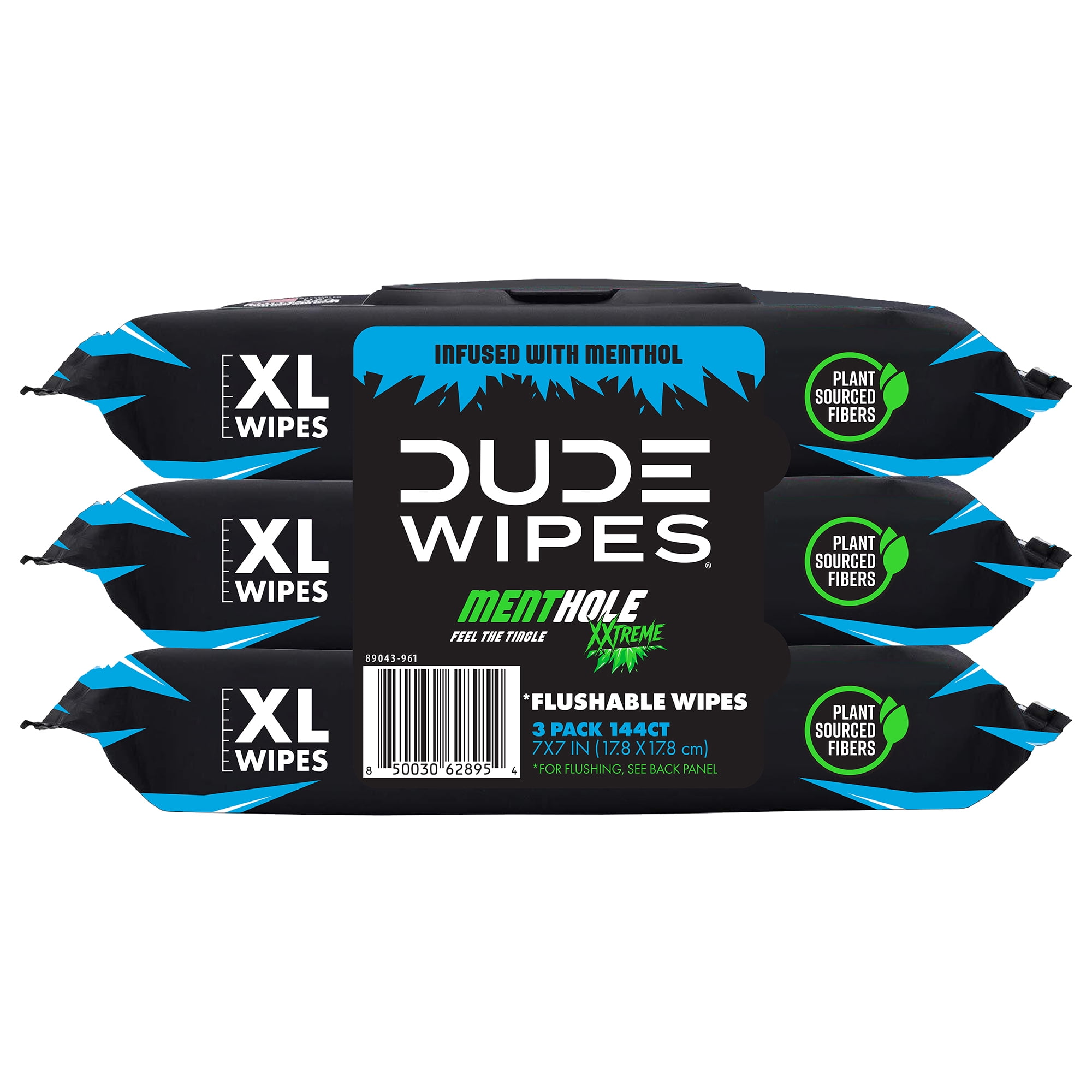 DUDE Wipes Flushable Wipes, XL Wet Wipes for at Home Use, MentHOLE XXtreme, 144 Count