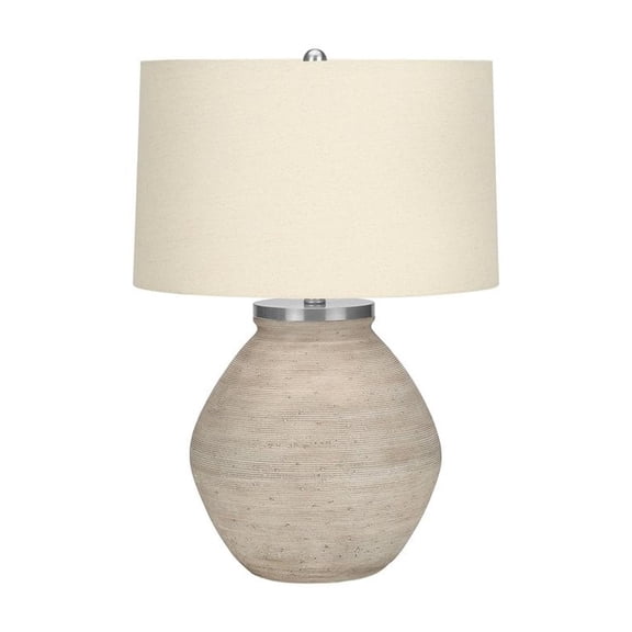 25" Cream Concrete Round Table Lamp With Beige Drum Shade
