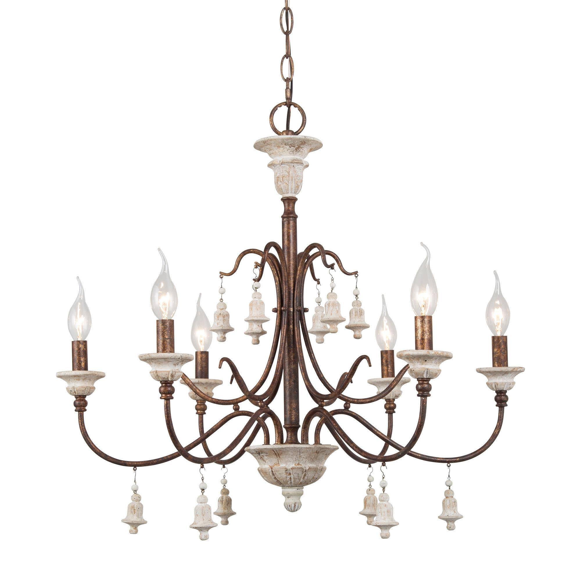 LNC Royal 6-Light Distressed Bronze French Country/Cottage Led Chandelier