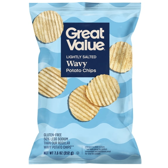 Great Value Wavy Lightly Salted Potato Chips, 7.5 oz