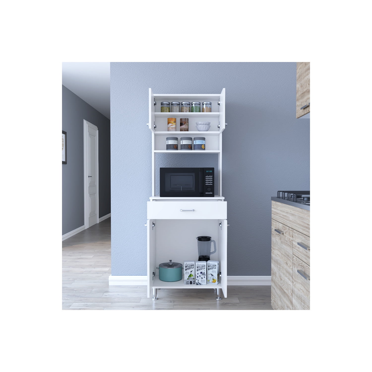 We Have Furniture Pantry Piacenza,Two Double Door Cabinet, White Finish