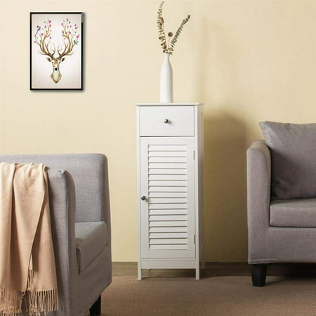 Wooden Shutters For Patio Doors UBesGoo Bathroom Cabinet Floor Storage Cabinet Organizer Sturdy Wooden Modern Side Cabinet Furniture with Drawer and Single Shutter Door White ()