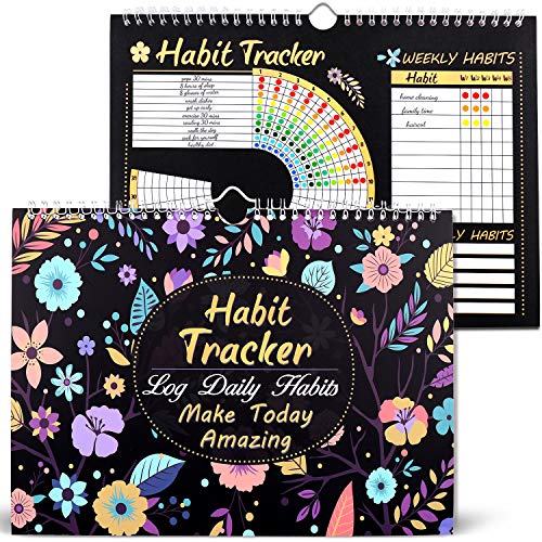 gisgfim Habit Tracker Calendar Motivational Habit Tracking Journal Inspirational Goal Planner with Spiral Binding Beautiful Weekly Undated 12+2 Month Journal 