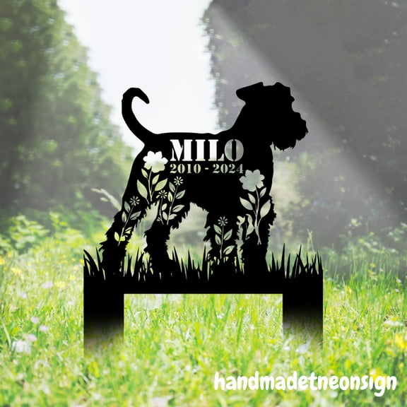 Handmadetneonsign Airedale Terrier Dog Memorial Stake, Dog Metal Stakes, Dog Grave Garden Yard Stake 040100