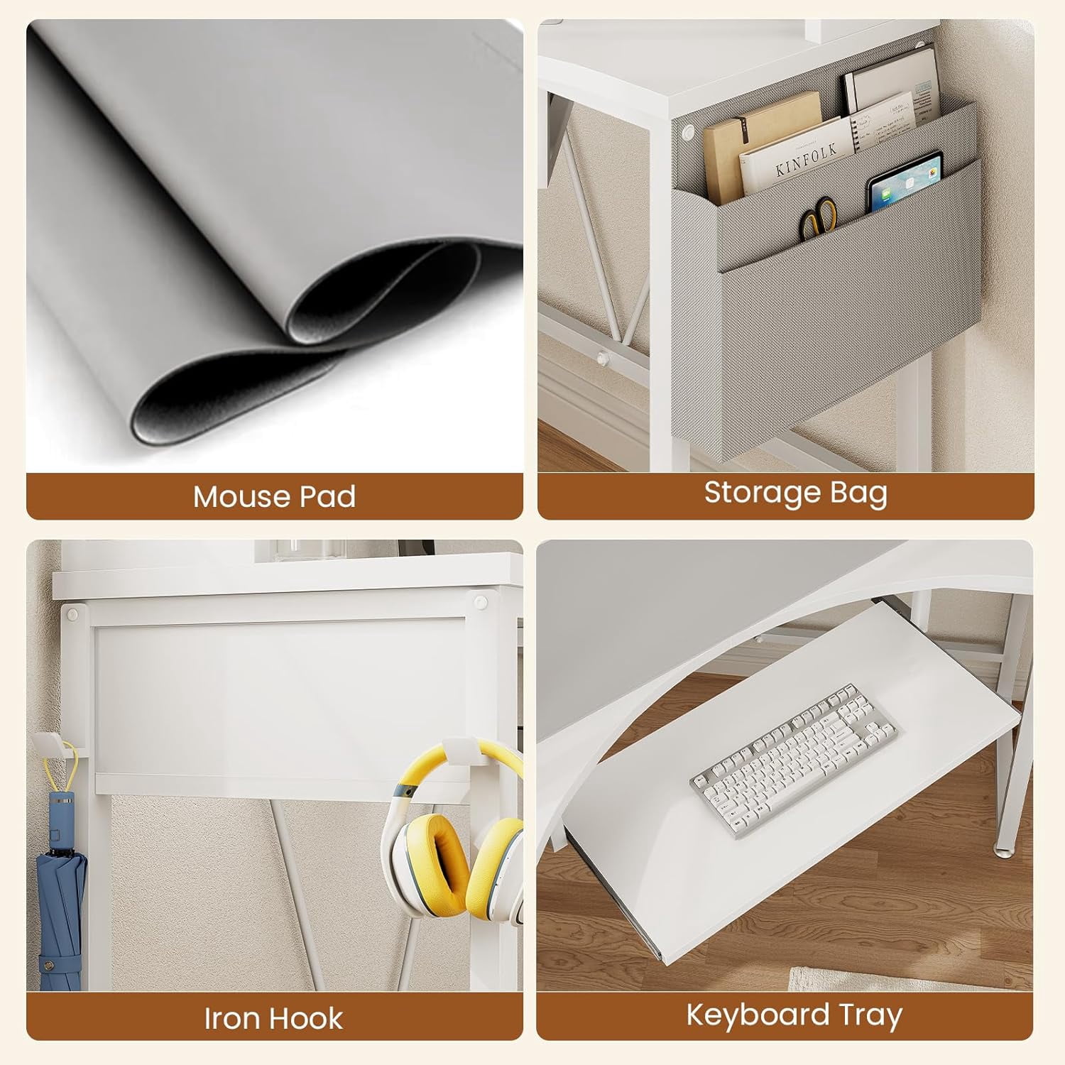 SEDETA L Shaped Desk with Hutch & Keyboard Tray, Corner Computer Desk with Storage Bag for Home Office, Writing Study Desk