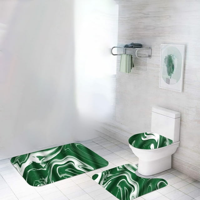 Dvkptbk Bathroom Decor 3 Pcs Rugs Set with ColorfulMarble Bathroom Set with AntiSlip Rugs Toilet Lid Cover and U Shape Mat
