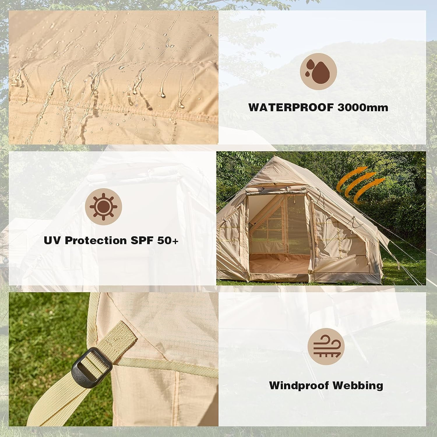 EROMMY EROMMY Inflatable Tents for Camping, 4-6 Person Waterproof Oxford Blow Up Tent, Easy Setup with Hand Pump, Portable Cabin Tent with Stove Jack