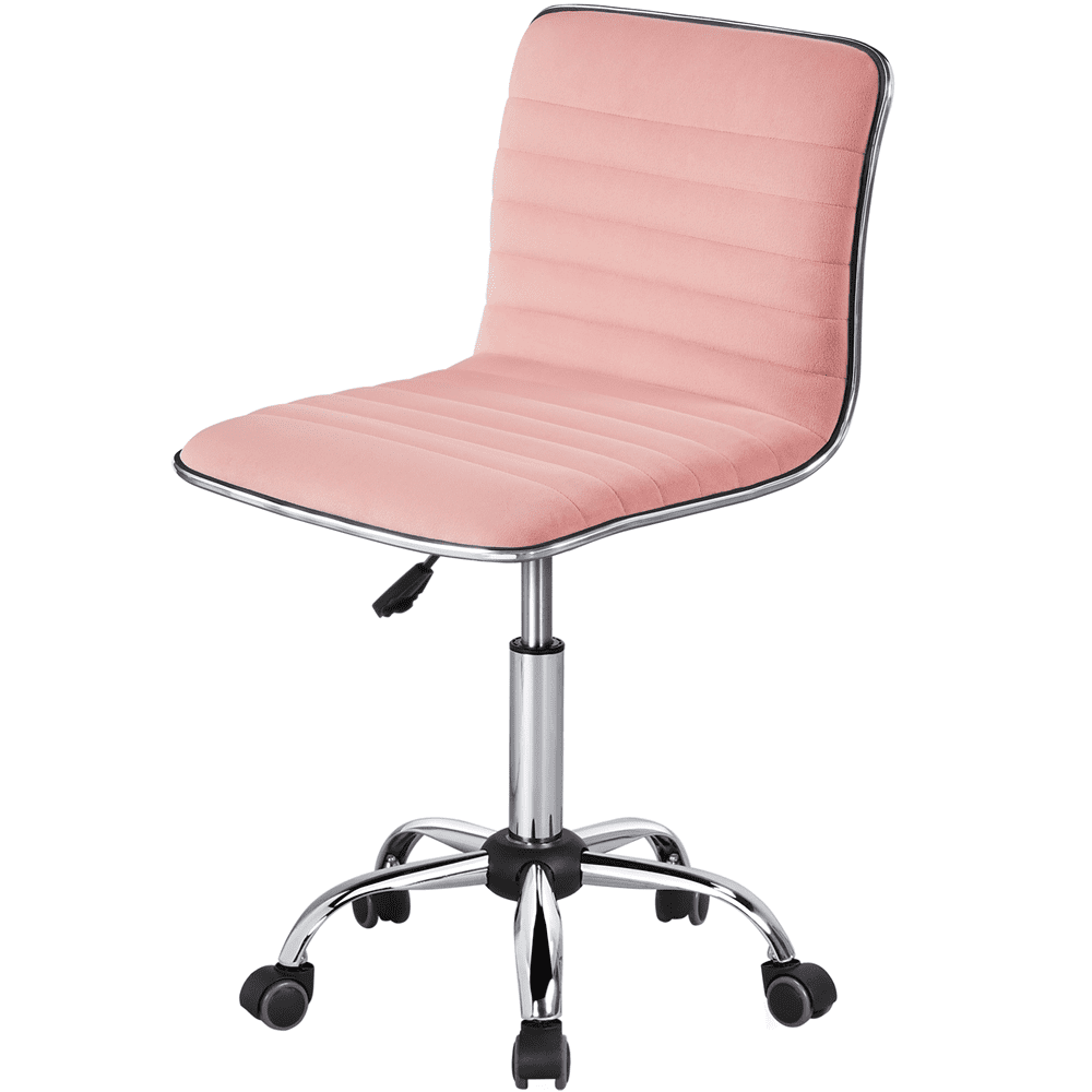 Yaheetech Velvet Low Back Armless Office Chair with Wheels, Apricot Pink