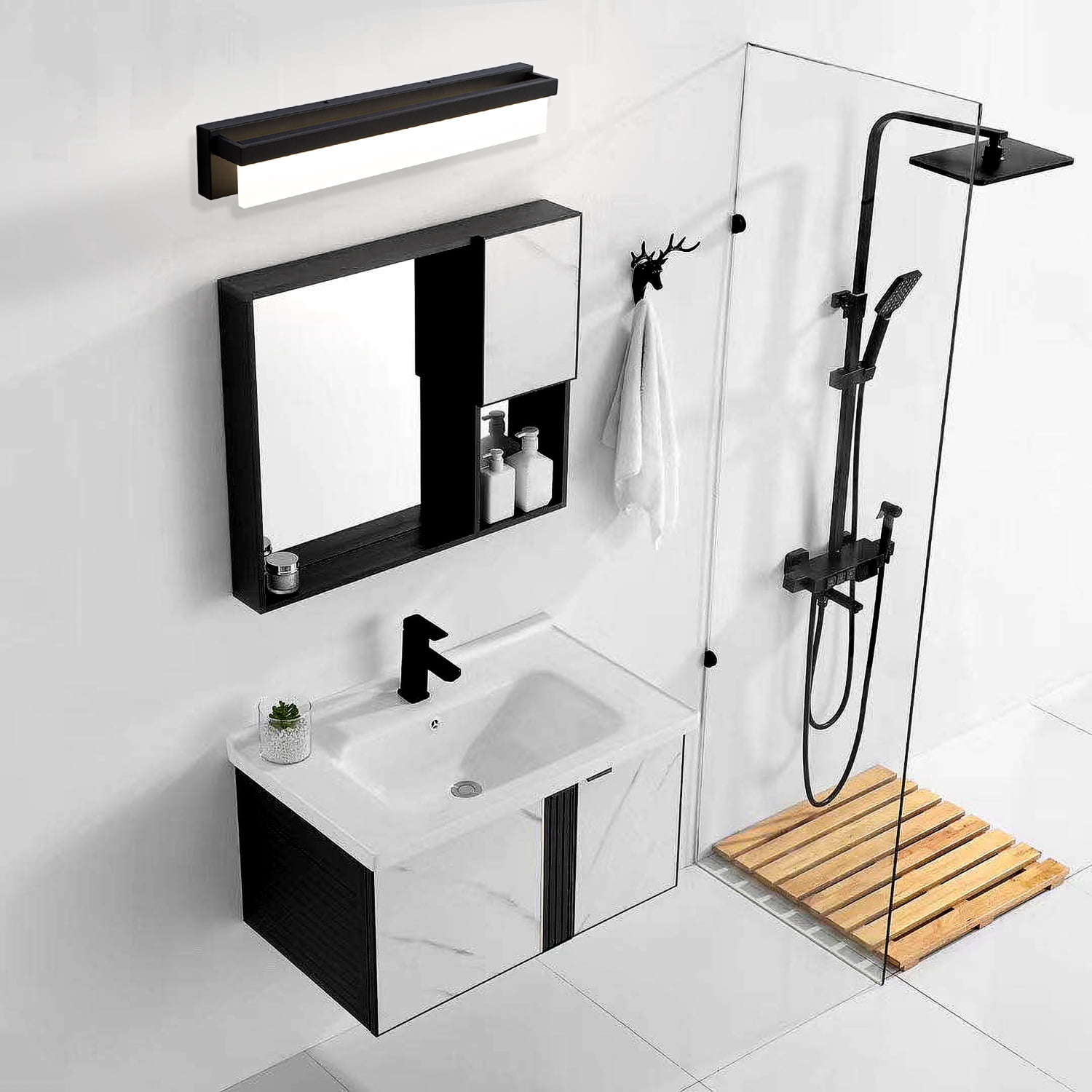 LIGHTINN LED 24.4" Bathroom Vanity Light Fixture Modern Finishing Stainless Steel Lighting Bar Bathroom Over Mirror Light (Black)