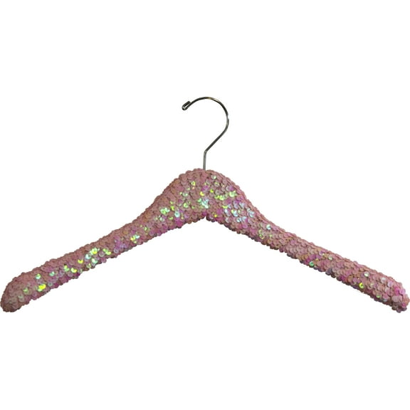 International Hanger Curved Pink Sequined Solid Wooden Clothing Hanger
