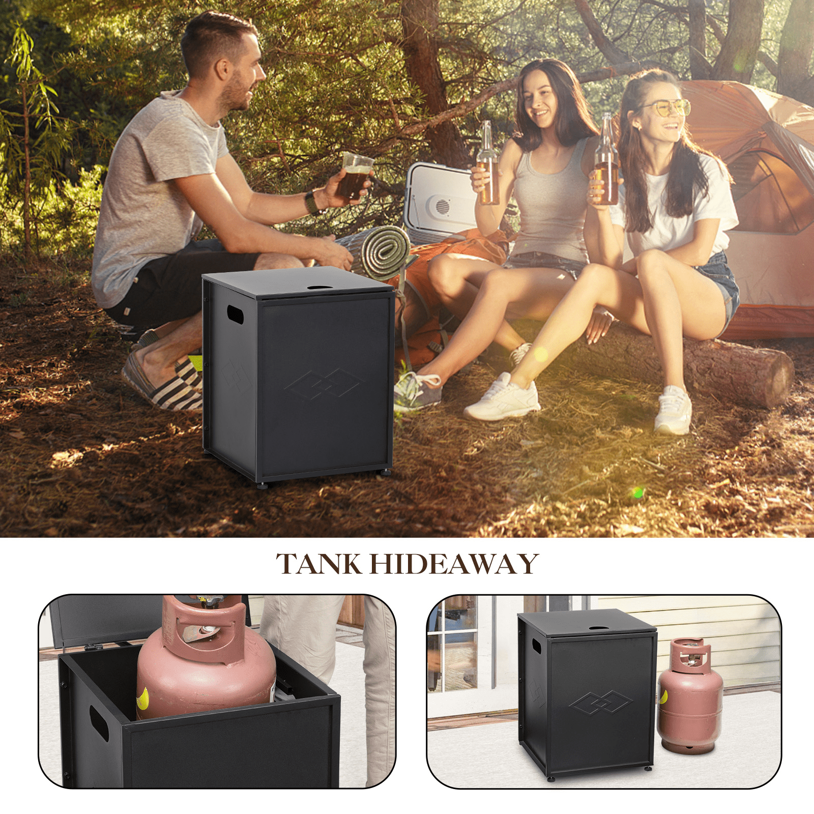 16'' Propane Tank Cover Hideaway Side Table 20 lbs Propane Gas Holder for Gas Fire Pit, Grill, Griddle & Stoves, Black