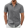 thumbnail image 3 of QATAINLAV Mens Dress Shirts Casual Button Down Short Sleeve Shirt Office Business Work Tops Summer Solid Beach Vacation Clothes Gray XXXXXL Gifts for Dad, 3 of 7
