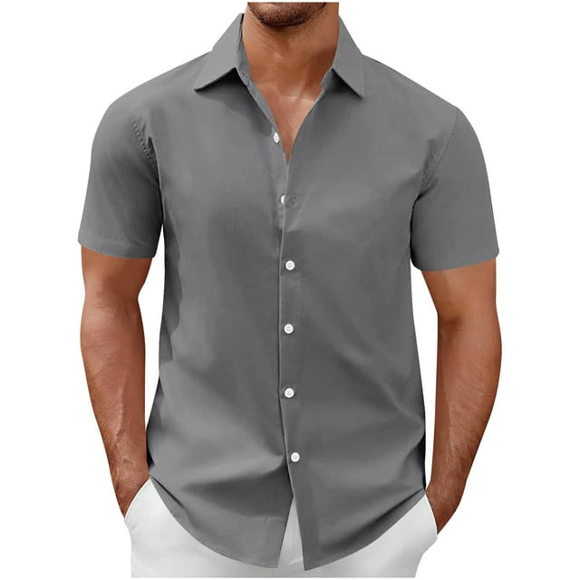 Besolor Men's Short Sleeve Dress Shirts Summer Casual Button down Shirts Solid Color Wedding Business Tops
