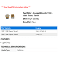 thumbnail image 2 of Fuel Filter - Compatible with 1980 - 1988 Toyota Tercel 1981 1982 1983 1984 1985 1986 1987, 2 of 2