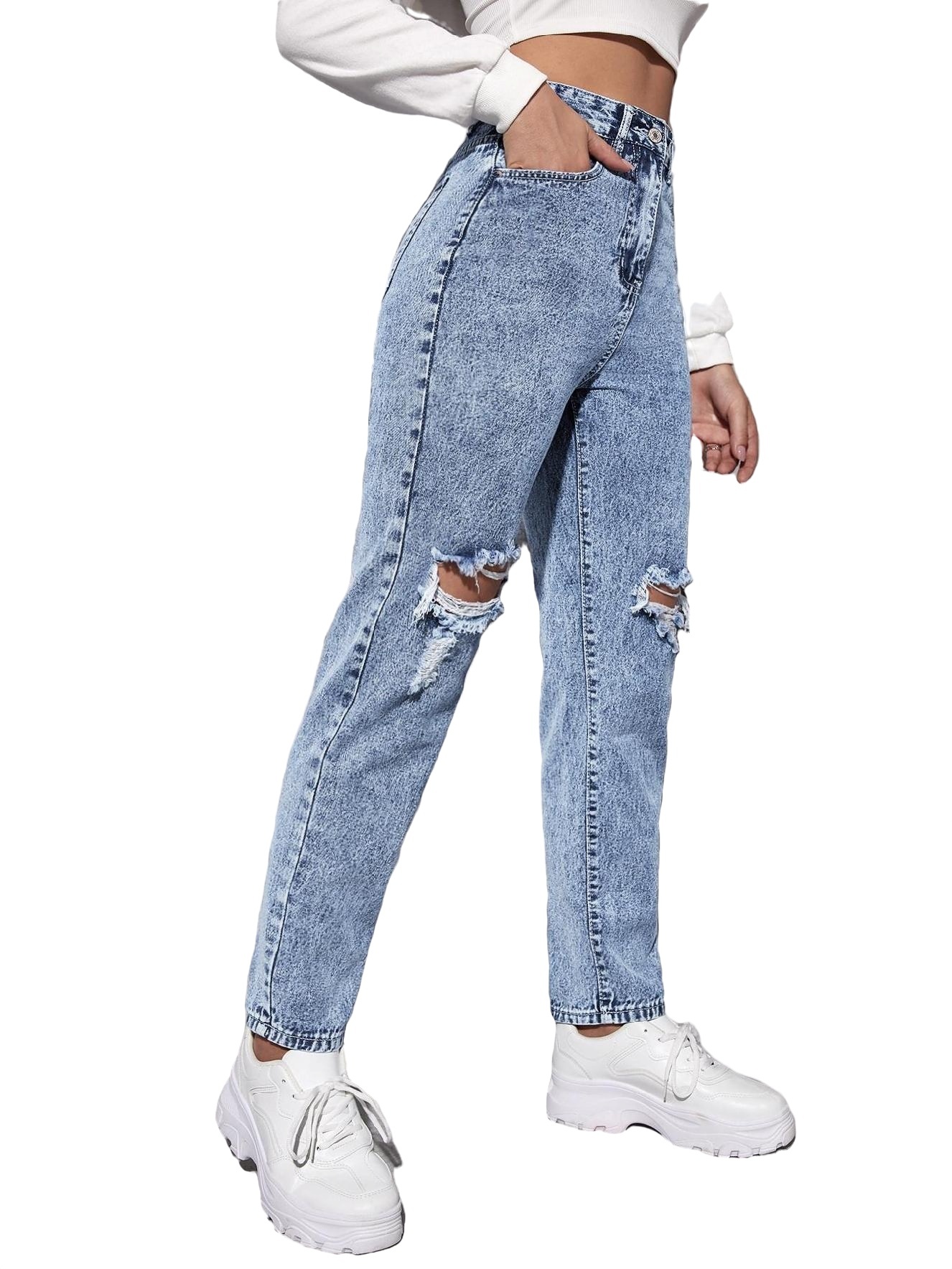 Plain Tapered/Carrot Light Wash Women's Jeans (Women's)
