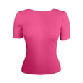 thumbnail image 2 of MPWEGNP Women's Short Sleeved Solid Color Round Neck Bottoming Ice Silk Slim Soft T Shirt Top Hot Pink S, 2 of 5