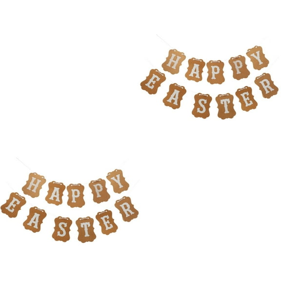 2 Sets Easter Paper Pull Flags Decor Decorations Garland Banner Brown