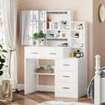 Makeup Vanity Set Desk Table with Nightstand & Sliding Mirror & 5