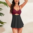 thumbnail image 4 of Hicidod Women Cutout One Piece Skirt Swimsuit V Neck Wrap Tie Back Swimdress Tummy Control Fashion Color Block Bathing Suits, 4 of 7