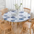 thumbnail image 3 of Blue and White Geometric Quatrefoil Pattern Round Fitted Tablecloth with Elastic Edge,Dining Table Cover Waterproof,Outdoor Round Tablecloth for Camping,Dining,Indoor and Outdoor, 3 of 7