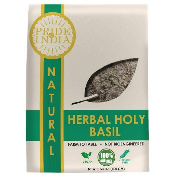 Pride Of India - Natural Tulsi Holy-Basil Herbal Tea, 3.53 oz (100gm) Whole Leaf