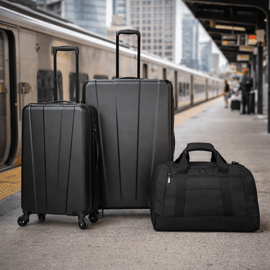 Protege 3-Pc Hardside Luggage Set, Includes 28 in Checked and 20 in Carry-on Luggage and 18 in Duffel, Black, All Ages