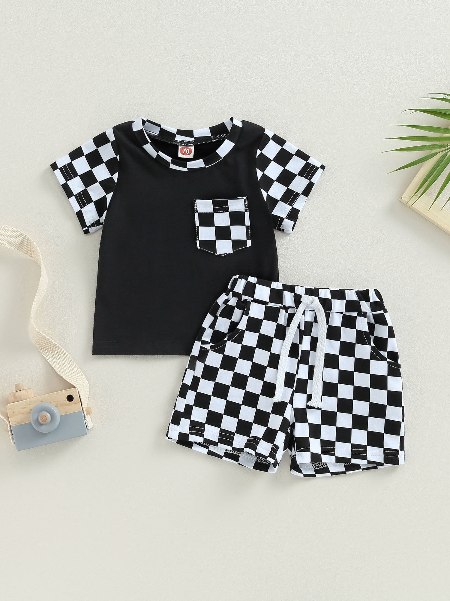 Jkerther Newborn Infant Boy Checkerboard Plaid Print Short Sleeve Button  Down Shirts and Shorts Outfits 