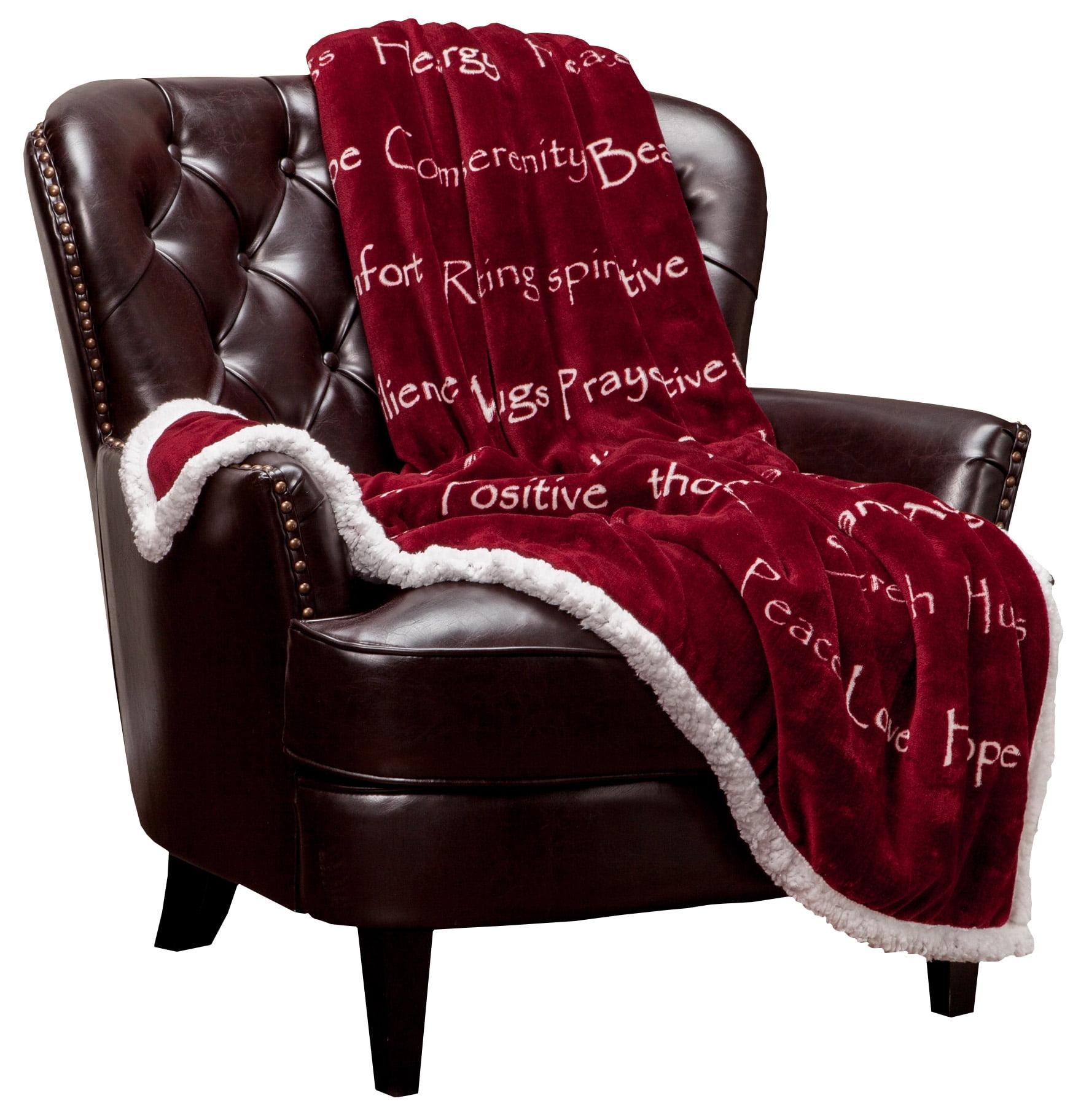 Maroon Reversible Faux Fur and Sherpa Throw Blanket