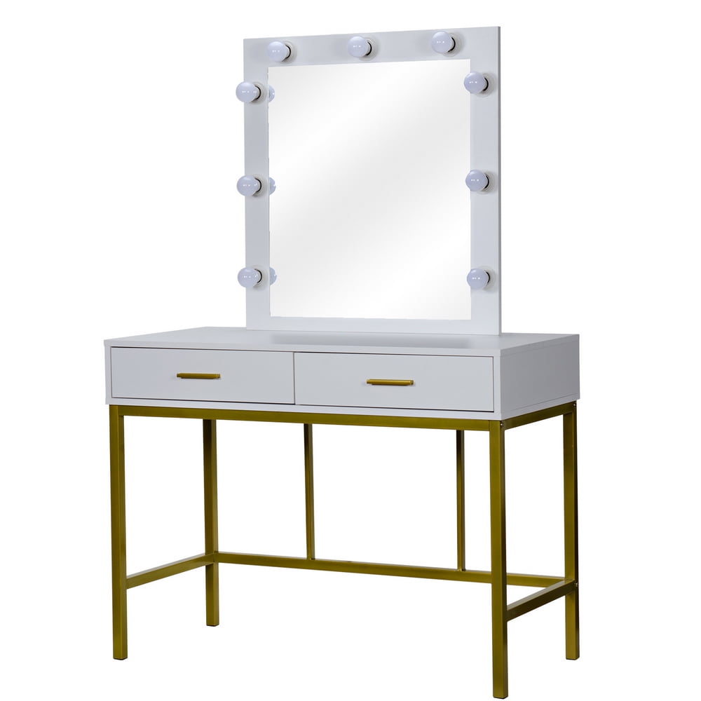 Lowestbes Dimmable Lights Makeup Table, Vanity Table with Single Mirror and Two Drawer Lowestbes Dimmable Lights Makeup Table, Vanity Table with Single Mirror and Two Drawer