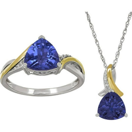 Duet Sterling Silver with 10kt Yellow Gold Gemstone Trillion-Cut, 2 Piece Set Your Choice