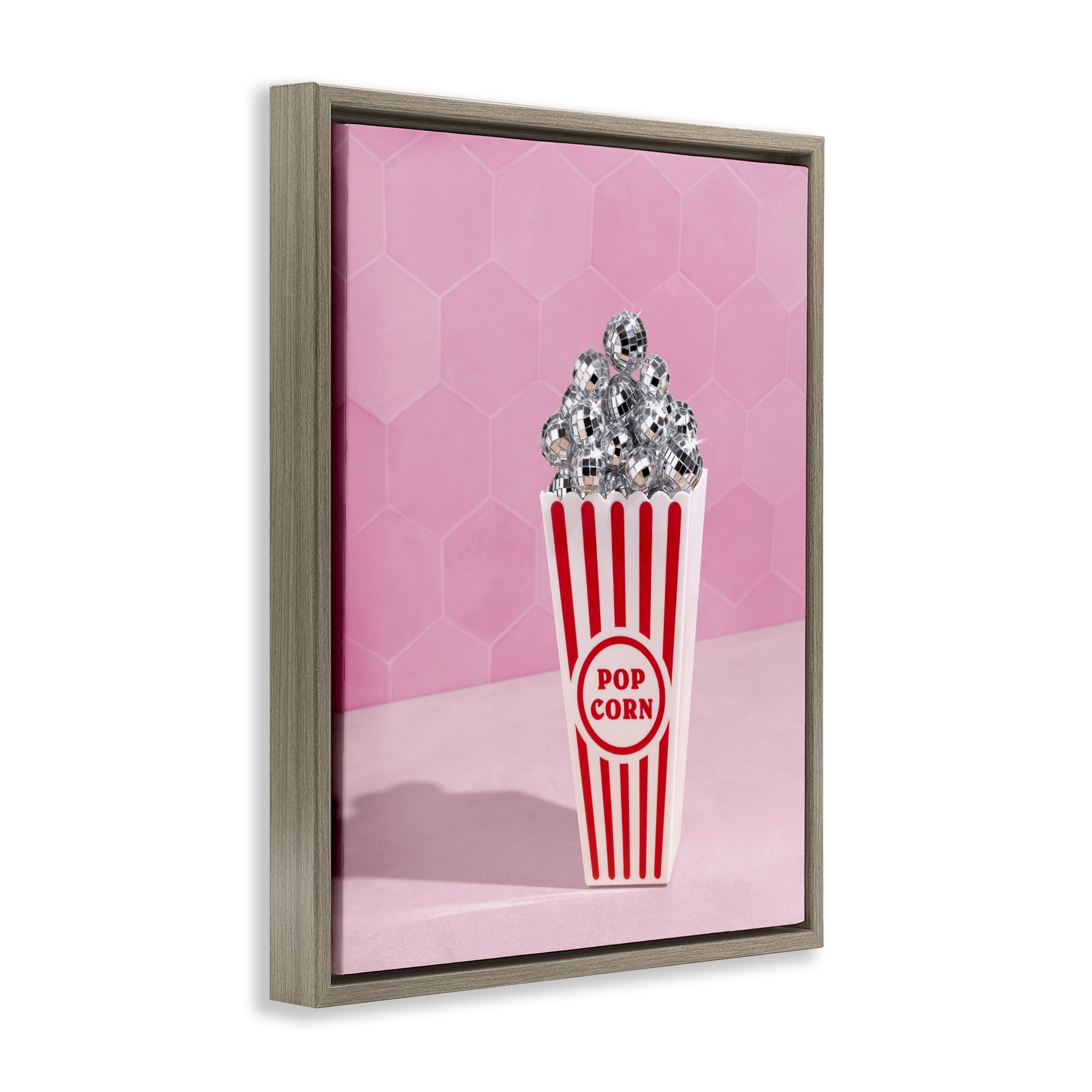 Stupell Industries Pink Disco Popcorn Brown Framed Floater Canvas Wall Art, design by LISH Creative