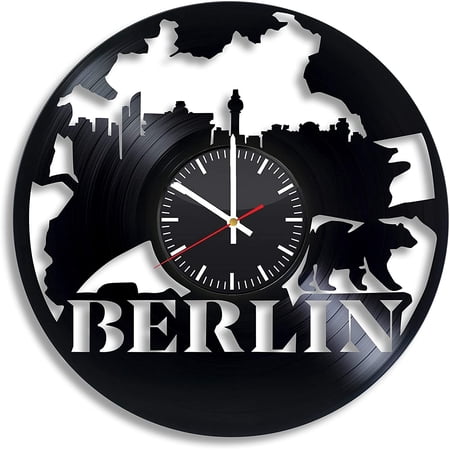 Berlin City Germany Europe Brandenburg Gate Vinyl Wall Clock, Vinyl Record Handmade Art Decor for Home Room Kitchen, Vintage Original Gift for Any Occasion, Party Supplies Decoration