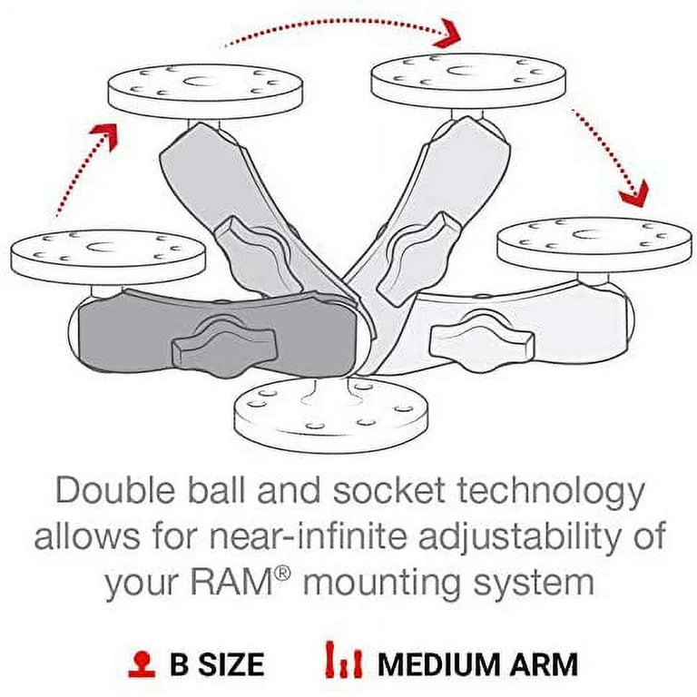 RAM Long Length Double Socket Arm for B Size 1 Balls - RAM-B-201U-C
