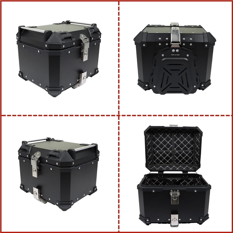Mitoharet 45L Black Aluminum Motorcycle Top Case - Scooter Luggage Storage Trunk With Rear Tour Tail Box-617509