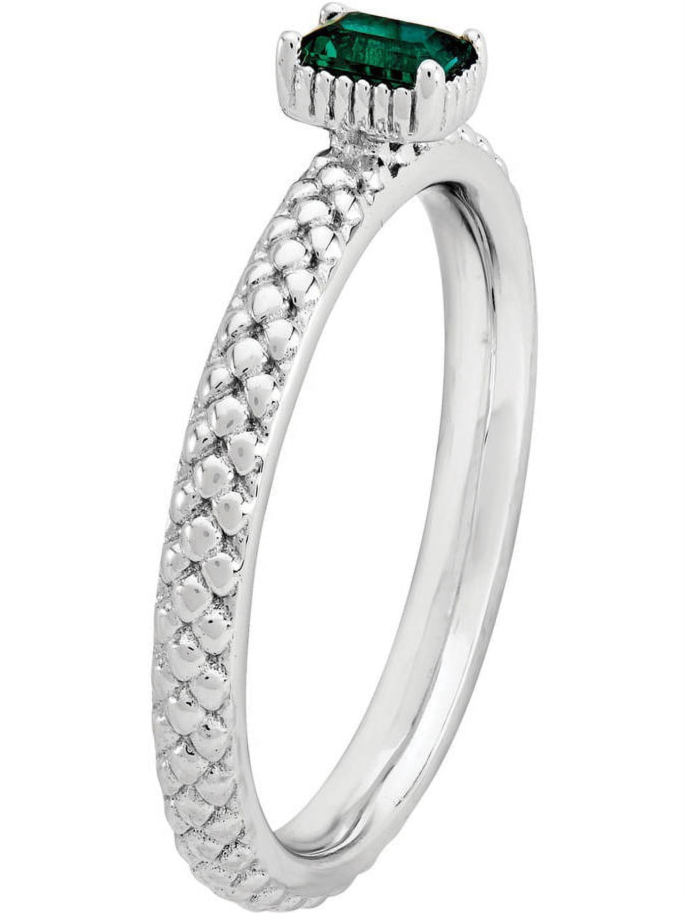 Created Emerald Sterling Silver Single-Stone Ring