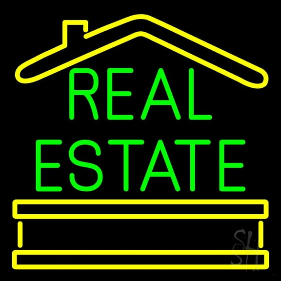 Real Estate 1 LED Neon Sign 16 x 16 - inches, Black Square Cut Acrylic Backing, with Dimmer - Bright and Premium built indoor LED Neon Sign for office, and stroefront
