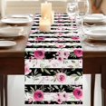 thumbnail image 3 of Table Runners 70 Inches Long Dress Scarves, Pink Roses Farmhouse Coffee/Dining/Kitchen Table Decor, Holiday Table Runner, Romantic Flowers Leaves Floral Black Stripes 13x70 Inch, 3 of 9