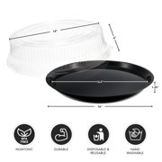 Party Essentials Circular Hard Plastic 16 Serving Tray with Clear Dome Lid, Black
