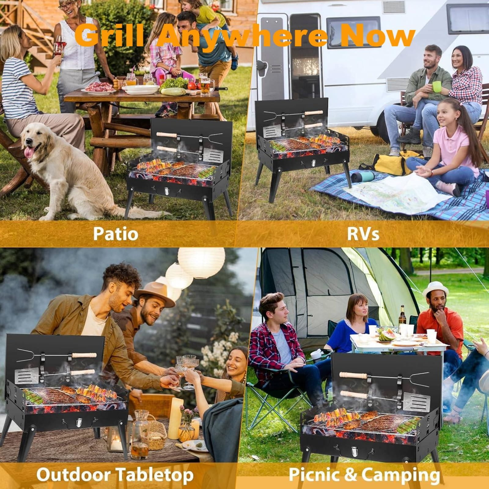 Portable Charcoal Grill, Small Foldable Tabletop BBQ Grill with Lid & Barbecue Accessories, Mini Charcoal Barbecue Grill for Outdoor Camping Cooking Picnic Beach Patio (18.5 x 10.62 x 18.11in, Black)