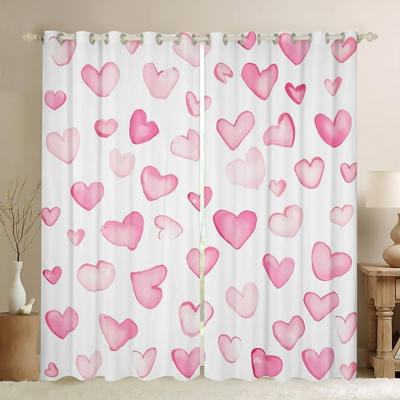Manfei Graffiti Heart Print Black Out Curtains,Cartoon Pattern Curtains Pack of 2 (42x63 Each),White Pink Ombre Bedroom Curtains For Princess,Ultra Soft Home Decor