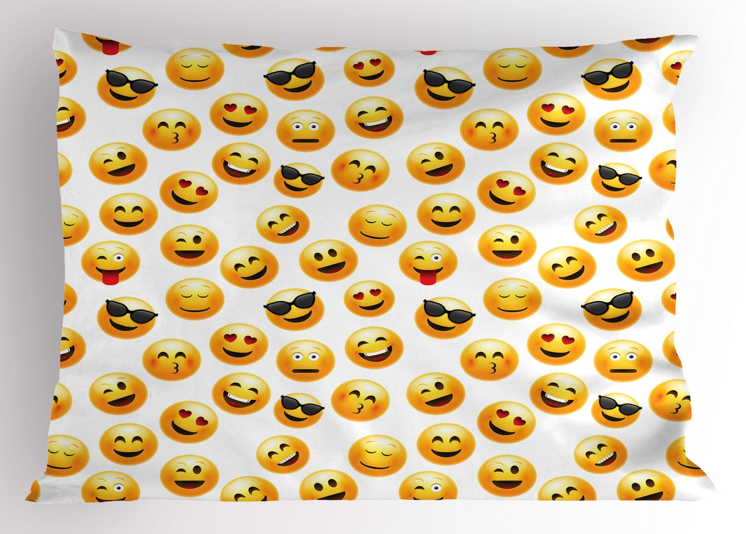 Emoji Pillow Sham Smiley Face Character Illustration Feeling Happy Surprised Cool and In Love