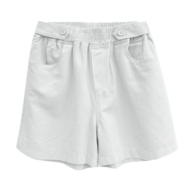 Gspmoly, Shorts, Shorts Short pour Femmes, Pantalon Quart en Denim Lavé en Coton pour Femmes, Pantalon Décontracté Ample de Randonnée pour Femmes jusqu'à 70 % de Rabais Blanc P