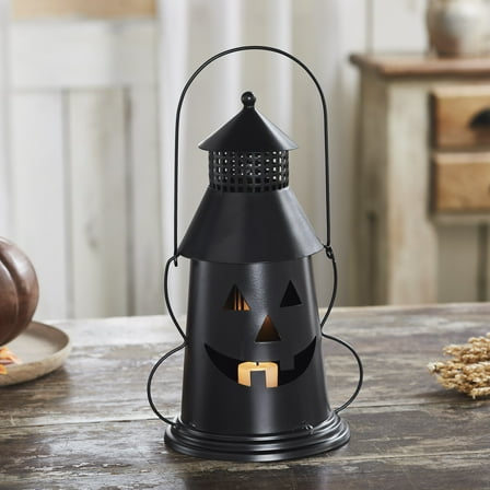 VHC Brands Halloween Lantern Tealight Holder Black, Fall and Halloween Kitchen Dining Table Candle Holder, Pumpkin Decor Deep Black, 8x12