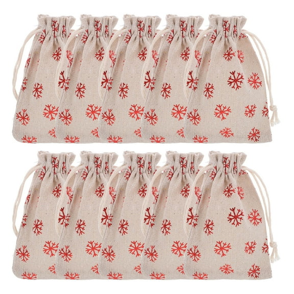 HONMEET 10Pcs Christmas Cotton Bags Red Drawstring Pouches for present Giving 5.5x3.9in