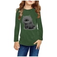 thumbnail image 2 of Xinoom Girls Long Sleeve Crew Neck T-Shirt, Fluffy Kitten Graphic Print Tee, Soft Stretchy Casual Pullover, Cute Fashion Top for Girls Army Green,3 Years, 2 of 5